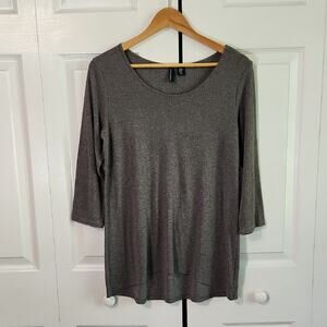 Cynthia Rowley Womens Gray Ribbed Top Size Med 1/2 Sleeve Lightweight Neutral